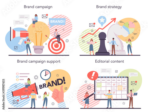 Brand campaign concept set. Brand advertising and awareness.