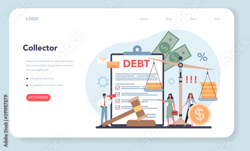 Debt collector web banner or landing page. Pursuing payment