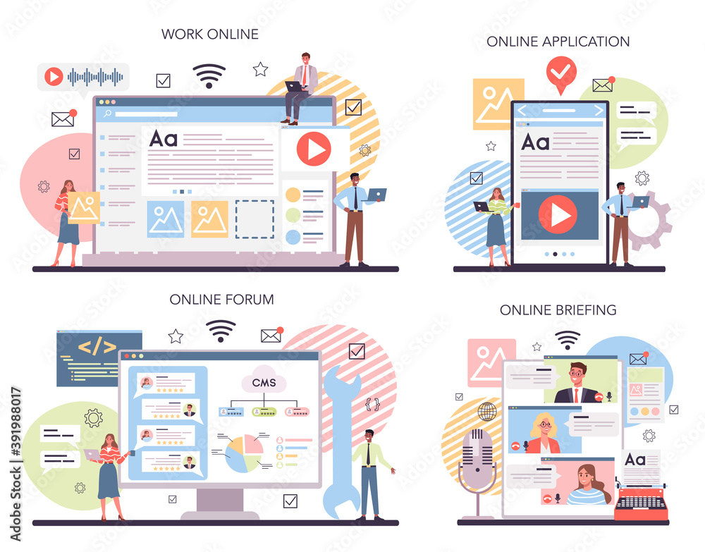 Website content online service or platform set. Idea of digital Website content online service or platform set. Idea of digital