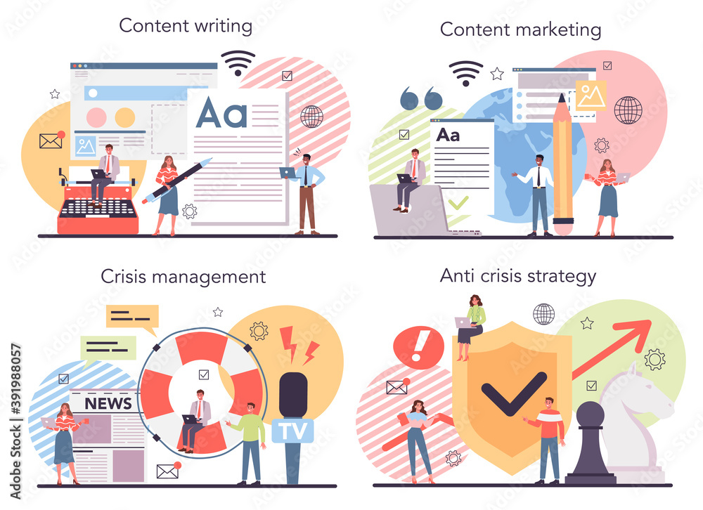 Content marketing concept set. Making responsive and viral content Content marketing concept set. Making responsive and viral content