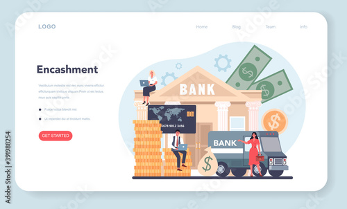 Encashment web banner or landing page. Armored cash truck