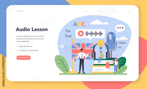 English class web banner or landing page. Study foreign languages