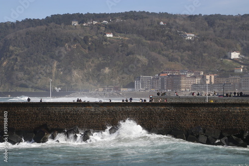 Waves breaking against the shore of San Sebastian