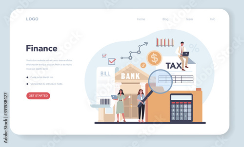 Financier web banner or landing page concept. Business character