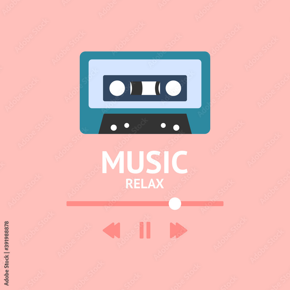 Relaxing music icon. Relaxing music background. Pastel tape cassette.