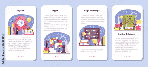 Logician mobile application banner set. Scientist systematicly