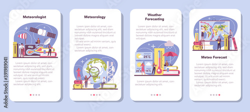 Meteorologist mobile application banner set. Weather forecaster