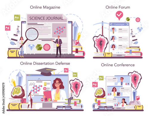 Mineralogist online service or platform set. Professional scientist