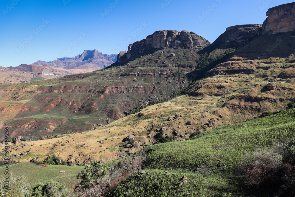 Beautiful view of mountains in the Royal Natal National Park. Beautiful view of mountains in the Royal Natal National Park.