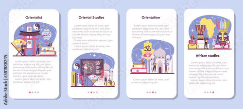 Canvas Print Orientalist mobile application banner set. Professonal scientist