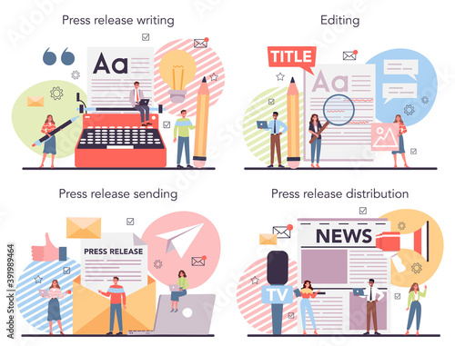 Press release concept set. Mass media publishing, daily news