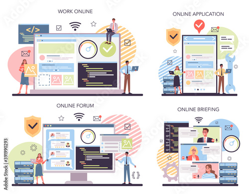 Website technical support online service or platform set. Idea of web