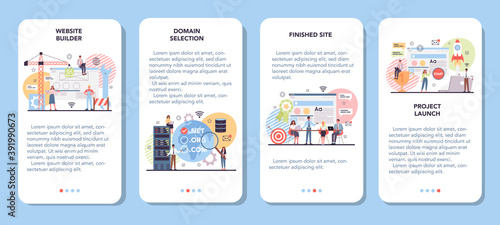 Website development mobile application banner set. Support