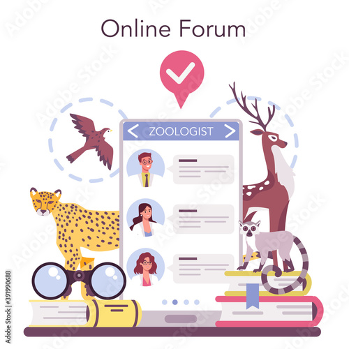 Zoologist online service or platform. Scientist exploring and studying