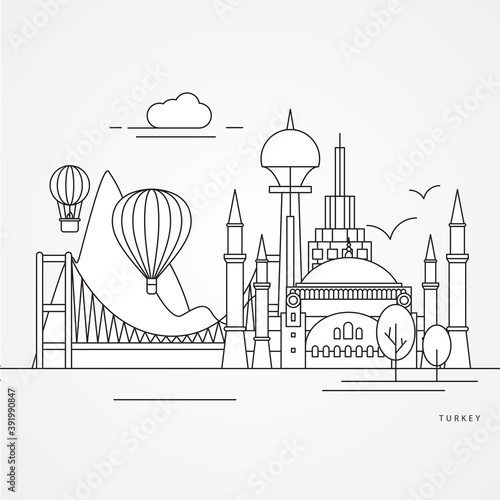 Turkey detailed silhouette. Trendy vector illustration, flat style. Stylish colorful landmarks. The concept for a web banner. Business icon