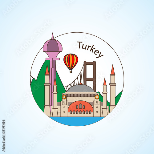 Turkey detailed silhouette. Trendy vector illustration, flat style. Stylish colorful landmarks. The concept for a web banner. Business icon