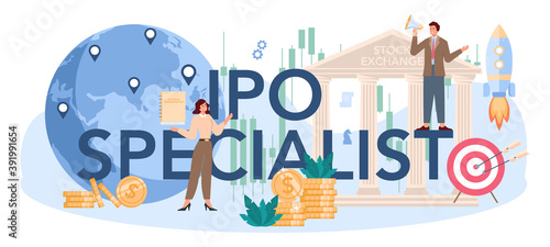 Initial Public Offerings specialist typographic header. IPO consultant