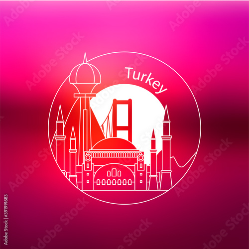 Turkey detailed silhouette. Trendy vector illustration, flat style. Stylish colorful landmarks. The concept for a web banner. Business icon