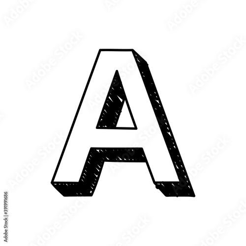 A letter hand-drawn symbol. Vector illustration of a big English letter A. Hand-drawn black and white Roman alphabet letter A typographic symbol. Can be used as a logo, icon