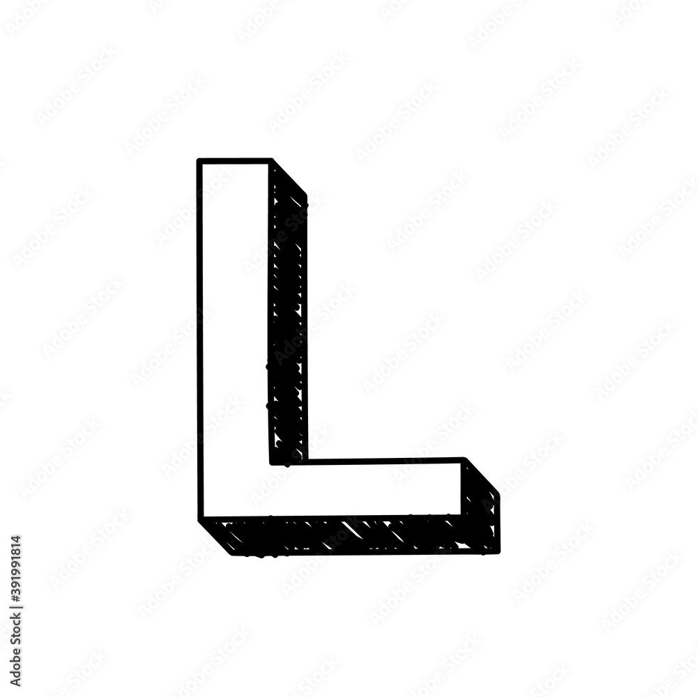 L letter hand-drawn symbol. Vector illustration of a big English letter L.  Hand-drawn black and white Roman alphabet letter L typographic symbol. Can  be used as a logo