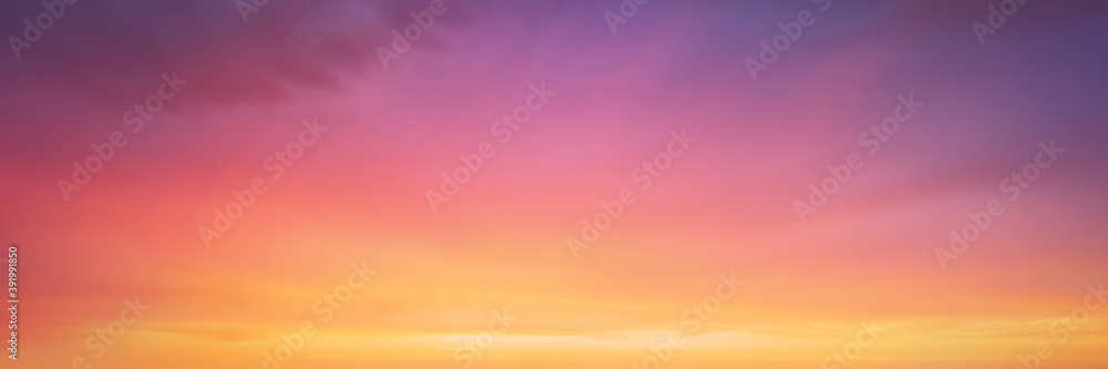 panorama of cloudscape at sunset with vivid and dreamy colors on sky - obrazy, fototapety, plakaty 