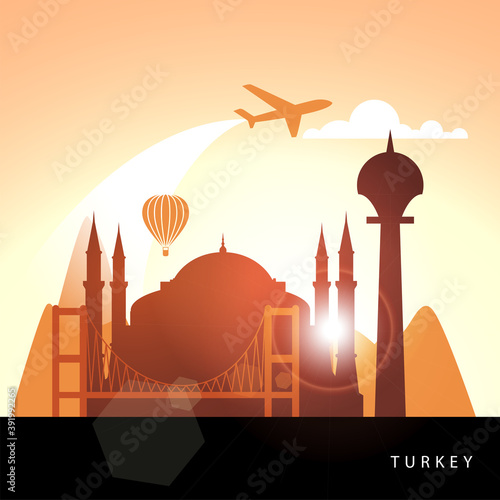 Turkey detailed silhouette. Trendy vector illustration, flat style. Stylish colorful landmarks. The concept for a web banner. Business icon