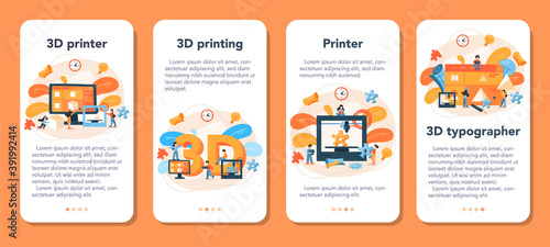3D Printing technology mobile application banner set. 3D printer
