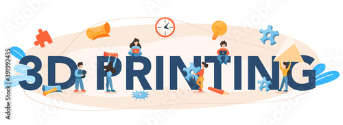 3D Printing technology typographic header. 3D printer equipment