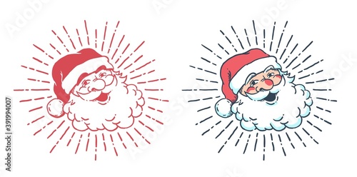 Santa claus smiling face - vintage drawing vector illustartion.
