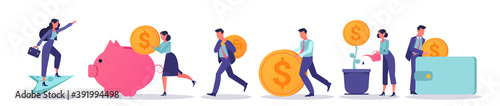 Vector of financially successful people earning money.