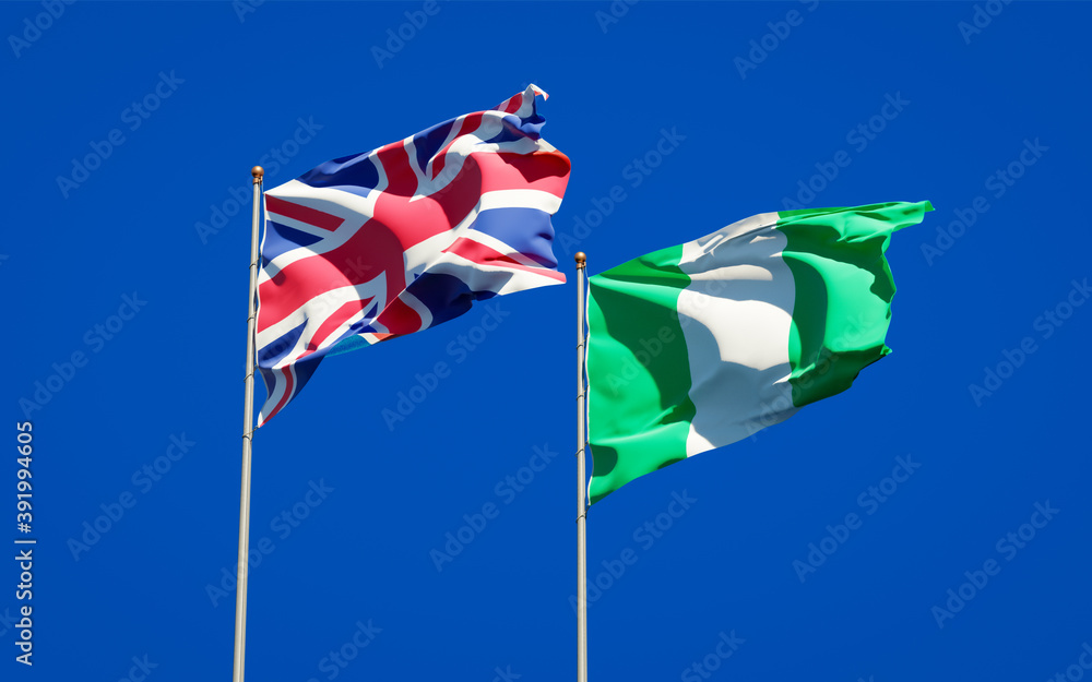 Beautiful national state flags of UK and Nigeria. Beautiful national state flags of UK and Nigeria.