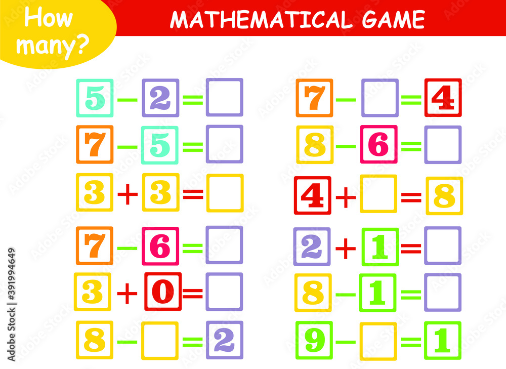 mathematical examples of addition and subtraction. educational page for children. mathematical examples of addition and subtraction. educational page for children.