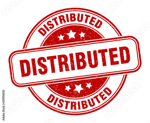 distributed stamp. distributed label. round grunge sign