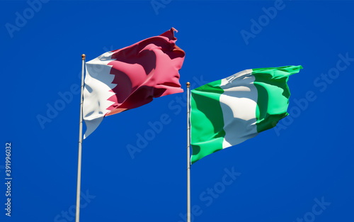 Beautiful national state flags of Qatar and Nigeria.