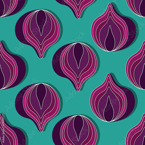 Pattern of purple onion in flat style. vector illustration.