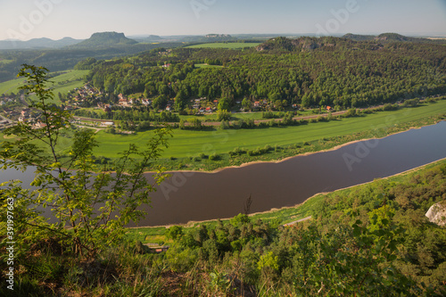 View of Rathen town and Elbe river from Bastei bridge