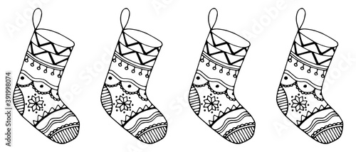 Christmas vector stocking. Vector monochrome home decoration for winter holidays. Isolated vector doodle object for new year design, banner, poster, sticker.