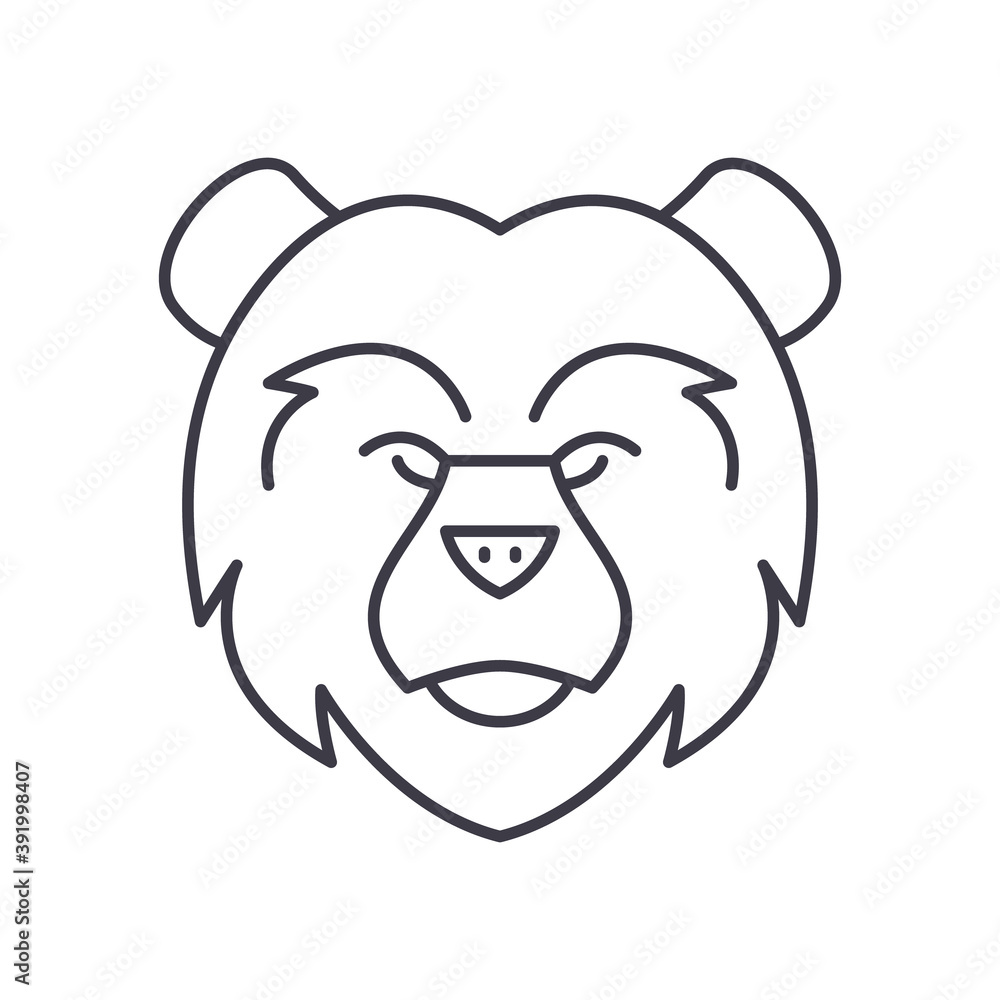 Bear head icon, linear isolated illustration, thin line vector, web design sign, outline concept symbol with editable stroke on white background. Bear head icon, linear isolated illustration, thin line vector, web design sign, outline concept symbol with editable stroke on white background.