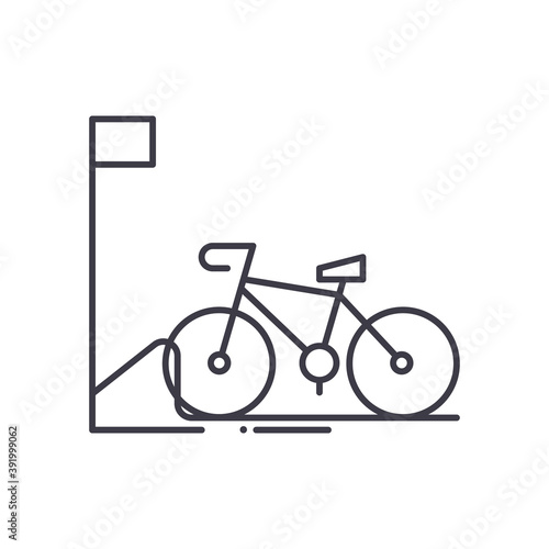 Bicycle parking icon, linear isolated illustration, thin line vector, web design sign, outline concept symbol with editable stroke on white background.