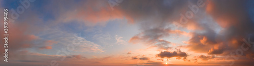 panorama of dramatic sky during sunset. Sky background during sunset or sunrise