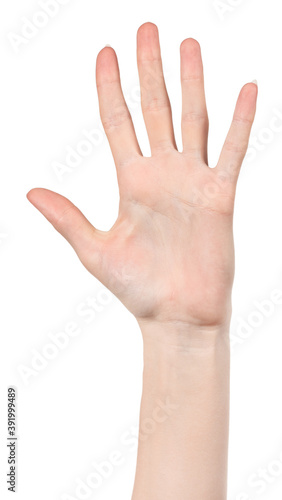 Female caucasian hands isolated white background showing different gestures. woman hands showing gesture holds something or takes, gives, points