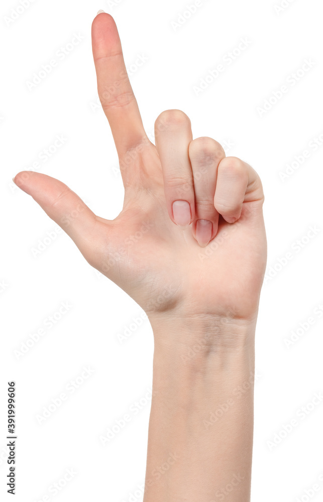 Female caucasian hands isolated white background showing different gestures. woman hands showing gesture holds something or takes, gives, points
