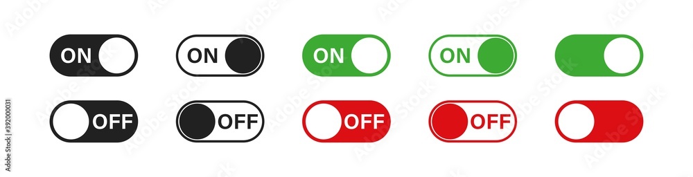 Switch toggle buttons. ON and OFF vector icons set in flat style. App interface Switch toggle buttons. ON and OFF vector icons set in flat style. App interface
