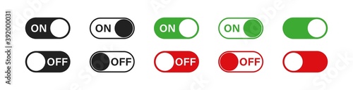 Switch toggle buttons. ON and OFF vector icons set in flat style. App interface