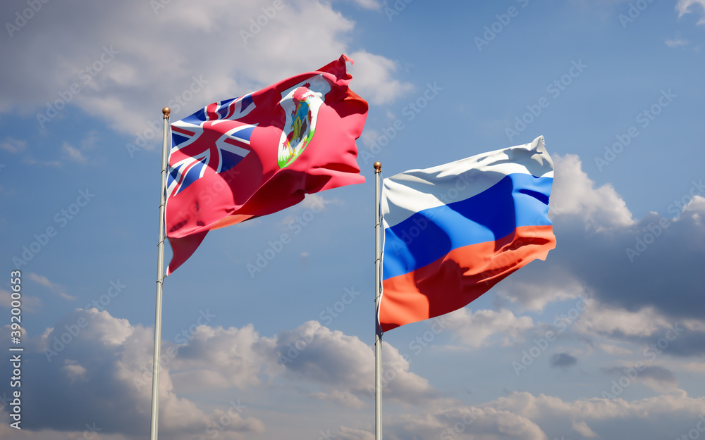 Beautiful national state flags of Russia and Bermuda. Beautiful national state flags of Russia and Bermuda.