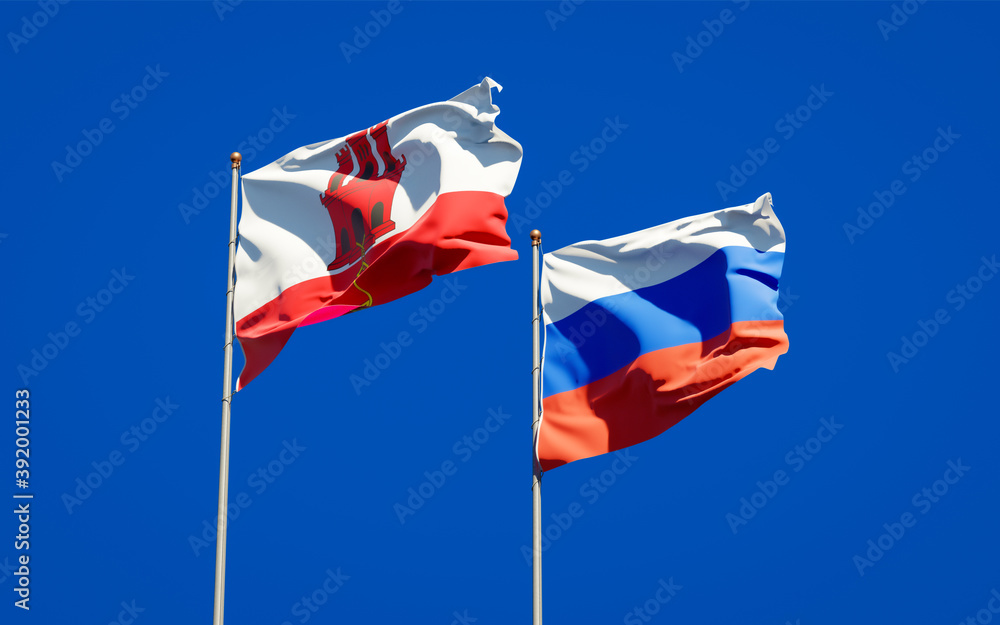 Beautiful national state flags of Gibraltar and Russia. Beautiful national state flags of Gibraltar and Russia.