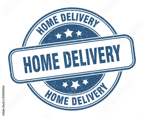 home delivery stamp. home delivery label. round grunge sign