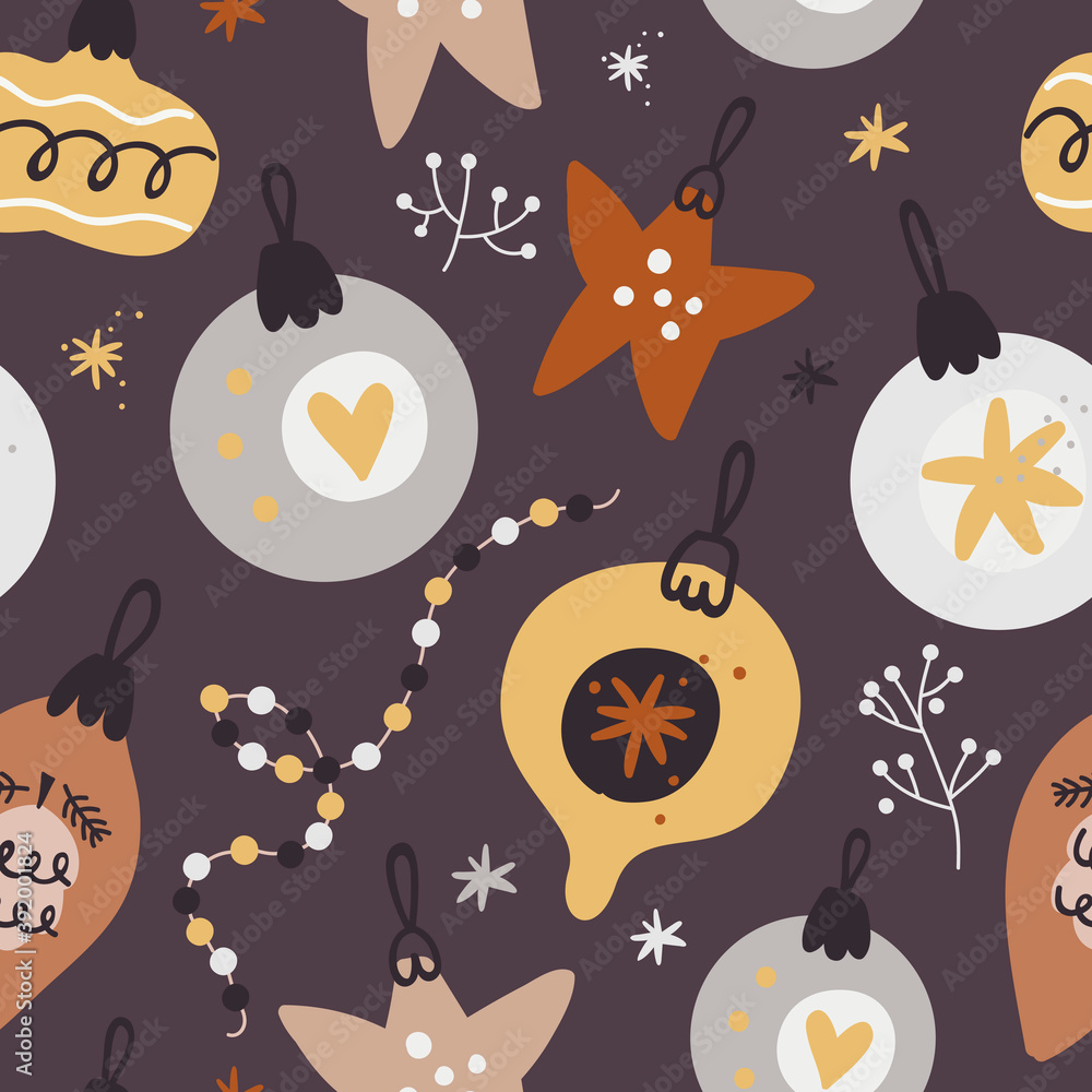 Christmas seamless pattern with festive toys. Christmas seamless pattern with festive toys.