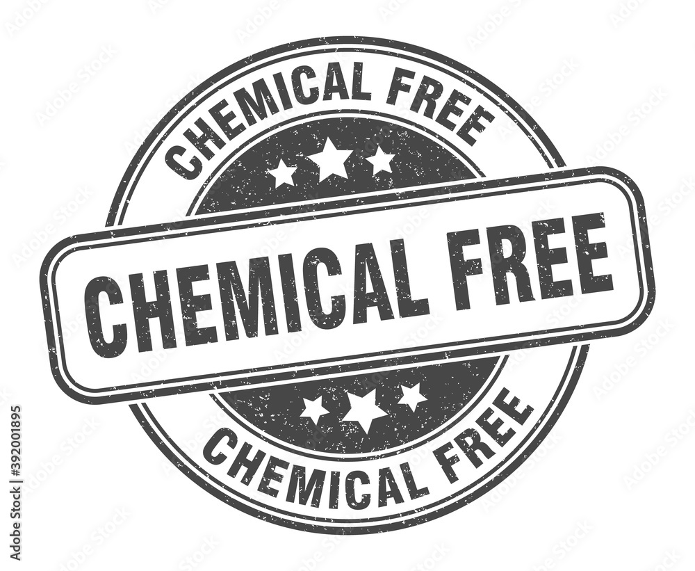 chemical free stamp. chemical free label. round grunge sign