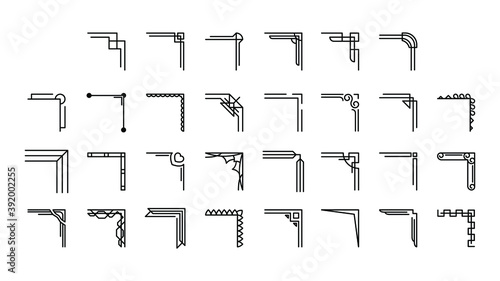 Set Hand Draw Of Corners Different Shapes Flower Decoration Vector Design Doodle Sketch Style For Wedding And Banner